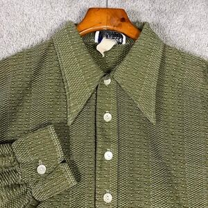 Vintage Heritage Sportswear Men Large Green Textured Knit Long Sleeve Polo Shirt